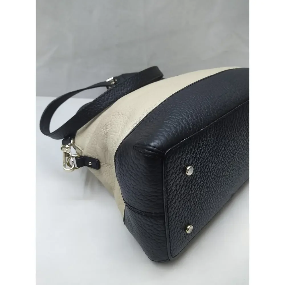 Kate Spade New York Colorblock Ivory Black Pebbled Leather Zipper Satchel Bag